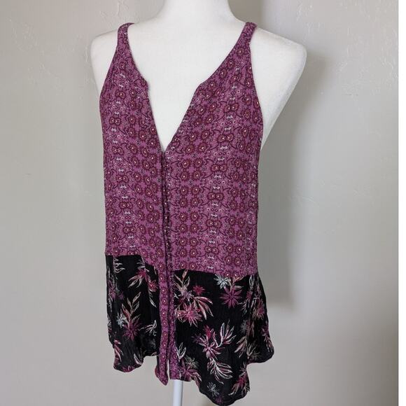 Angels Forever Young Y2K Tank Juniors XL Bohemian Purple Rayon Floral Mixed Prin - Picture 1 of 9